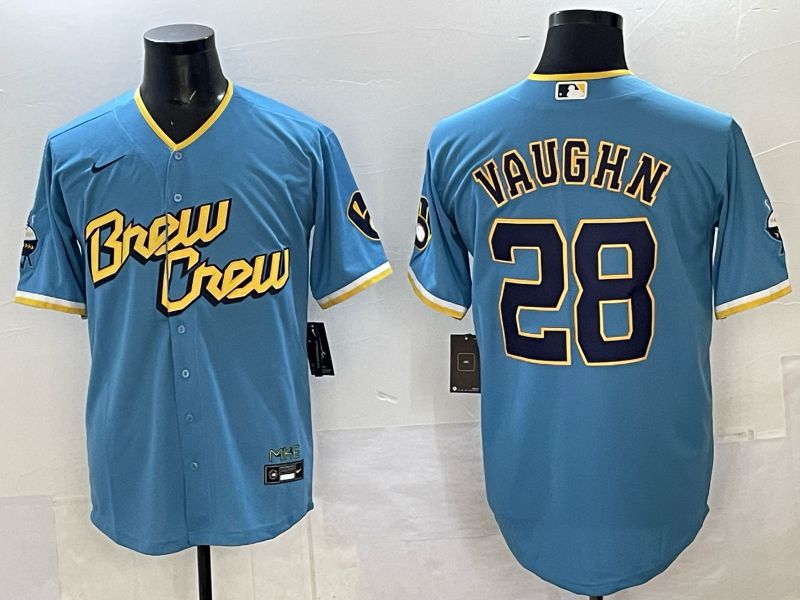 Men 2025 Milwaukee Brewers #28 Vaughn Light blue City Edition Nike MLB Jersey 01->milwaukee brewers->MLB Jersey